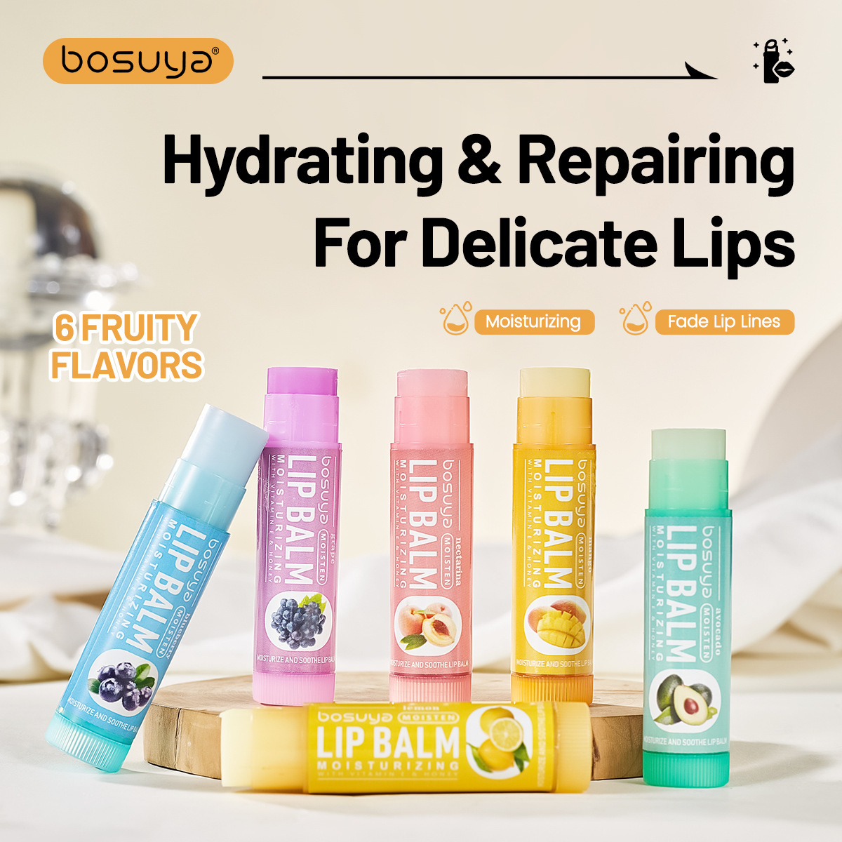 6-Pack Herbal Lip Care Lip Balm Set Fruit-Flavored Moisturizing Lip Balm