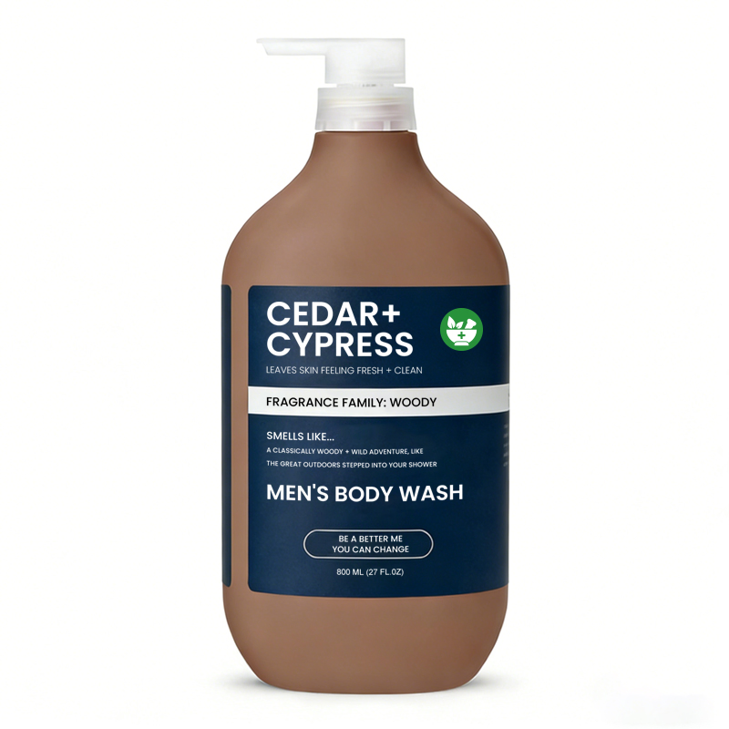 Organic Plant Based Alcohol Free Nourishing Soothing Refreshing Shower Experience Manly Scent Woody Cedar Cypress Men Body Wash