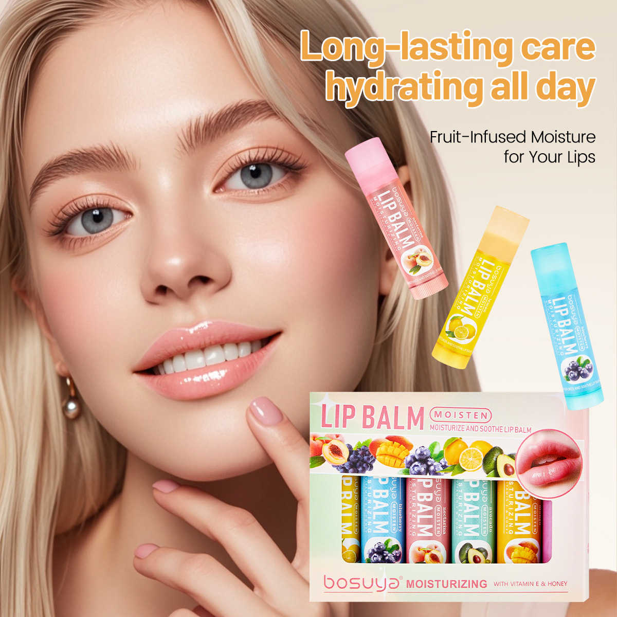 6-Pack Herbal Lip Care Lip Balm Set Fruit-Flavored Moisturizing Lip Balm