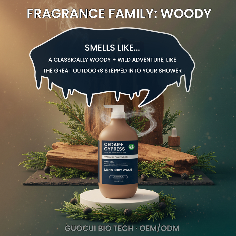 Organic Plant Based Alcohol Free Nourishing Soothing Refreshing Shower Experience Manly Scent Woody Cedar Cypress Men Body Wash