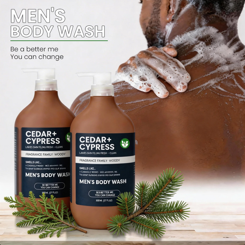Organic Plant Based Alcohol Free Nourishing Soothing Refreshing Shower Experience Manly Scent Woody Cedar Cypress Men Body Wash