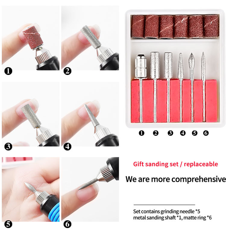 High-Speed Handheld Beauty Care Nail Drill Machine 6 Bit Electric Equipment with US/EU Plugs