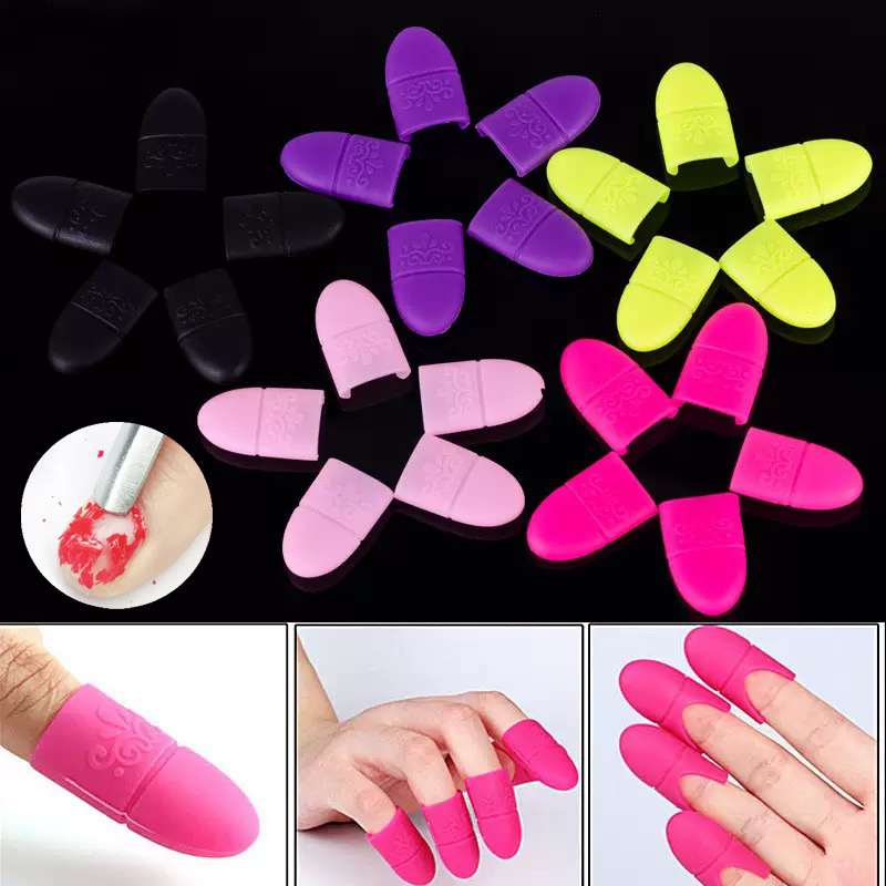 Manicure Care 5pcs Solid Set Pink Soft Silicone Nail Soak Caps Finger Gel Polish Removal Wraps Tool