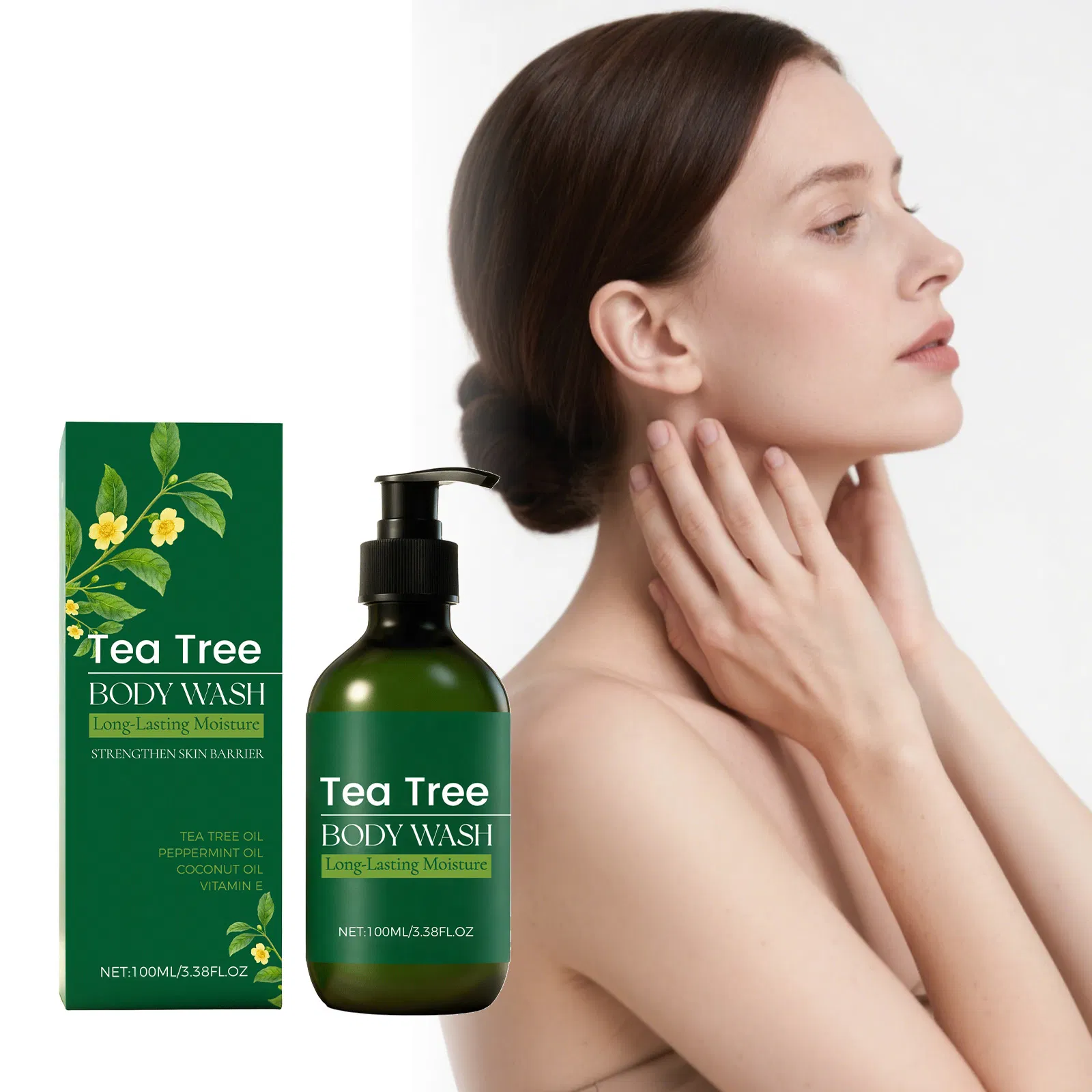 Tea Tree Herbal Gentle Cleansing Shower Gel Oil Control Refreshing Fragrance Body Wash for Oily Skin
