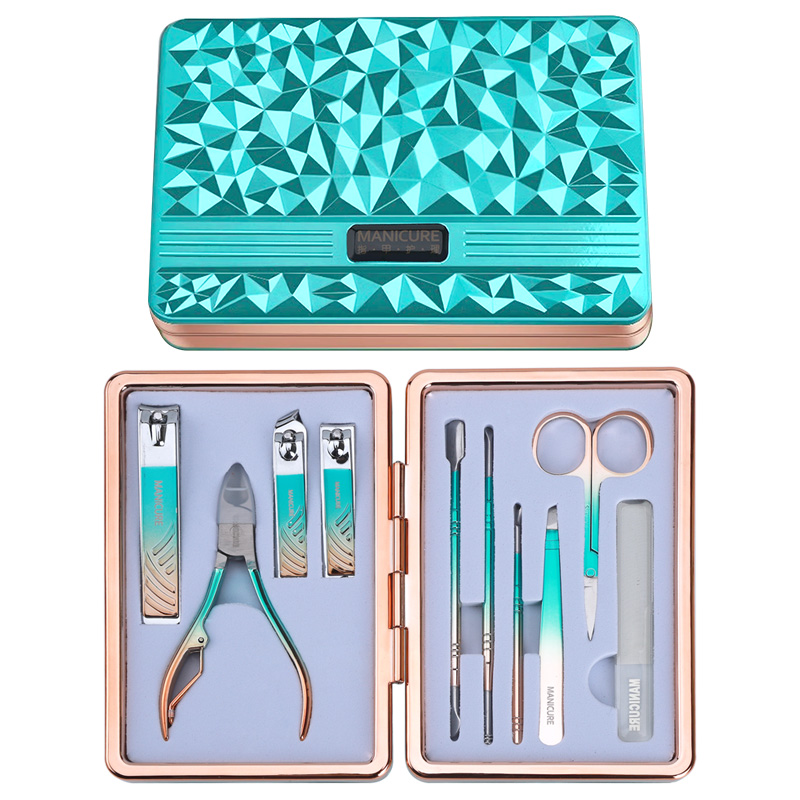 10pcs Emerald Green Professional Stainless Steel Ear Care Tool Nail Files Luxury Portable Manicure Hand General Kit Beauty Set