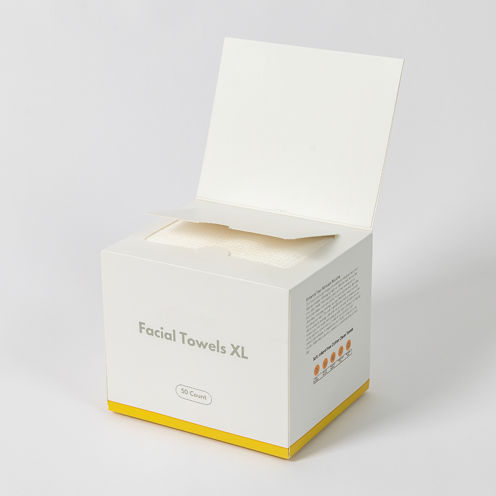 OEM Disposable Facial Washcloth Towelette Bamboo Fiber Organic Cotton Face Towel 50ct Magnetic Box Makeup Remover Dry Wipes