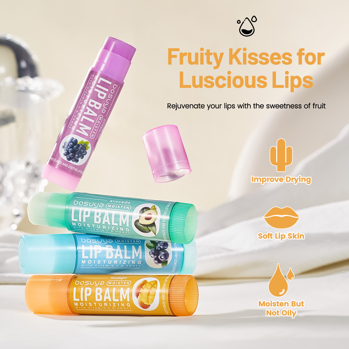 6-Pack Herbal Lip Care Lip Balm Set Fruit-Flavored Moisturizing Lip Balm