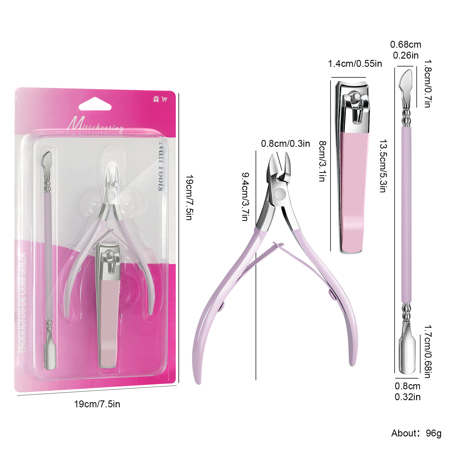 Three-Piece Luxury Finger &amp; Toe Nail Care Set Stainless Steel Dead Skin Scissors Push Pliers Sharp Blade 3.5cm Jaw Opening Mei