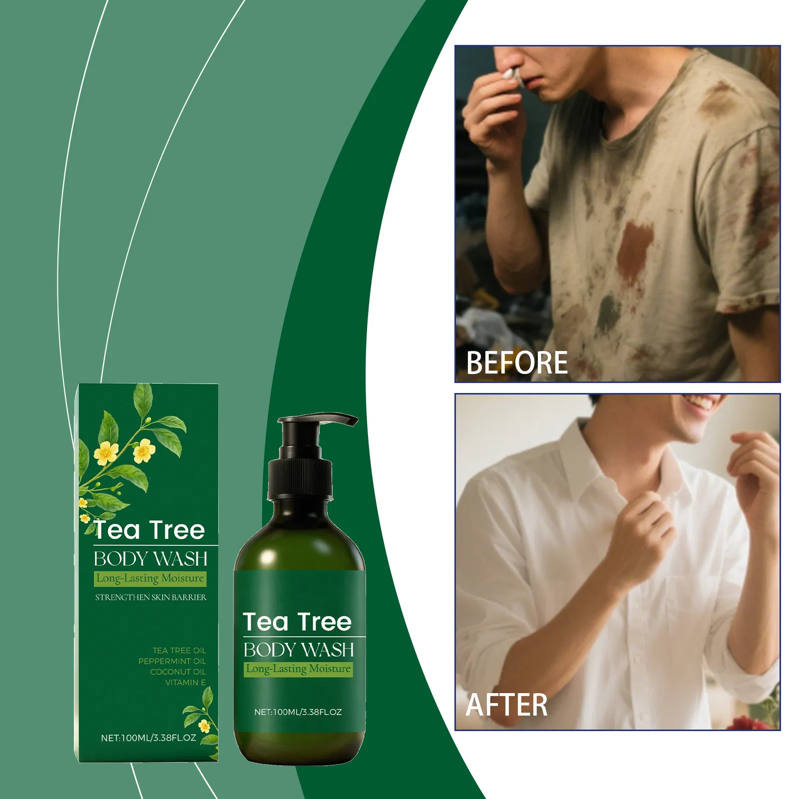 Tea Tree Herbal Gentle Cleansing Shower Gel Oil Control Refreshing Fragrance Body Wash for Oily Skin