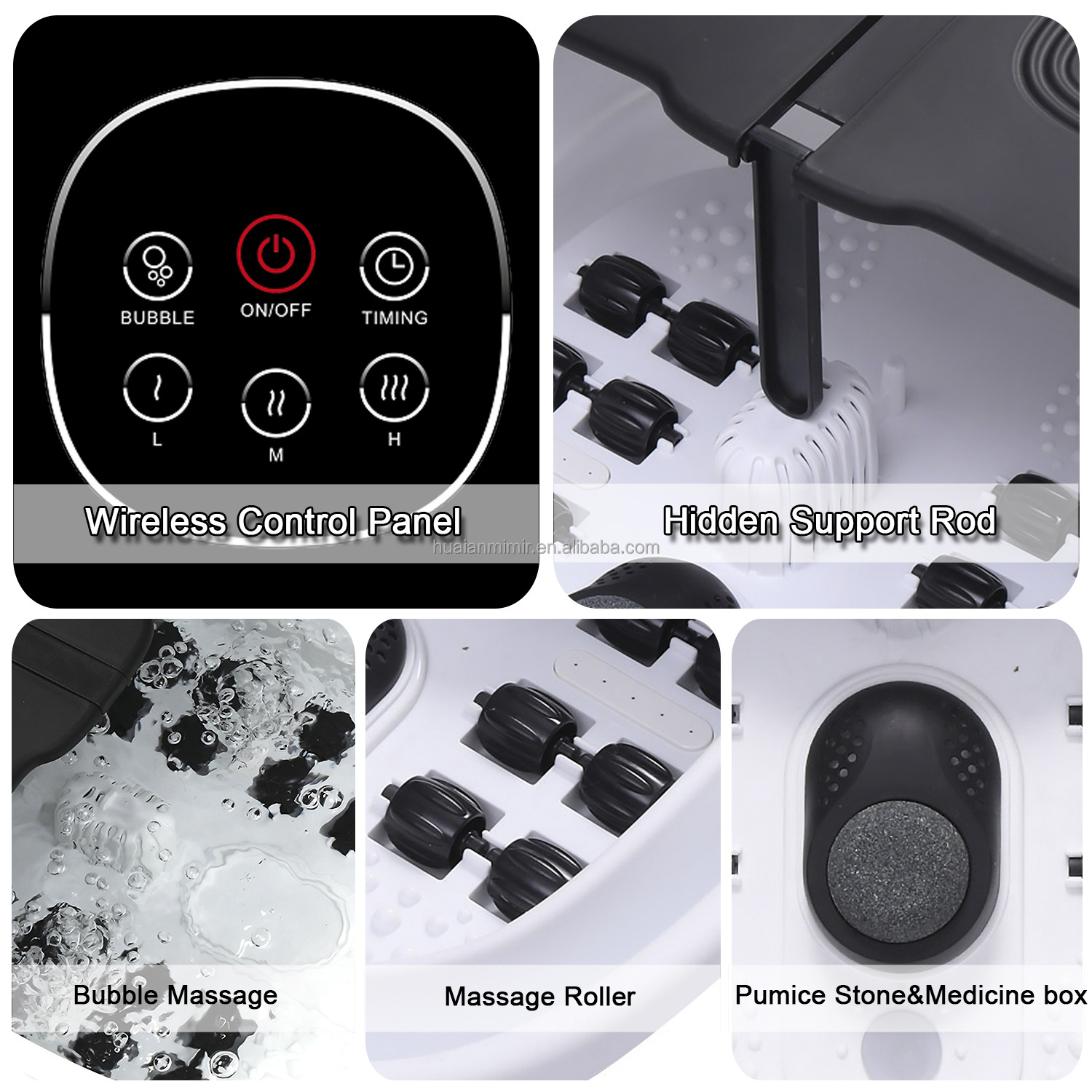 Folding Bath Bucket Foot Spa Massager with Heating Adjustable Temperature Bubble Massage Wireless Control 4.5-6L Capacity