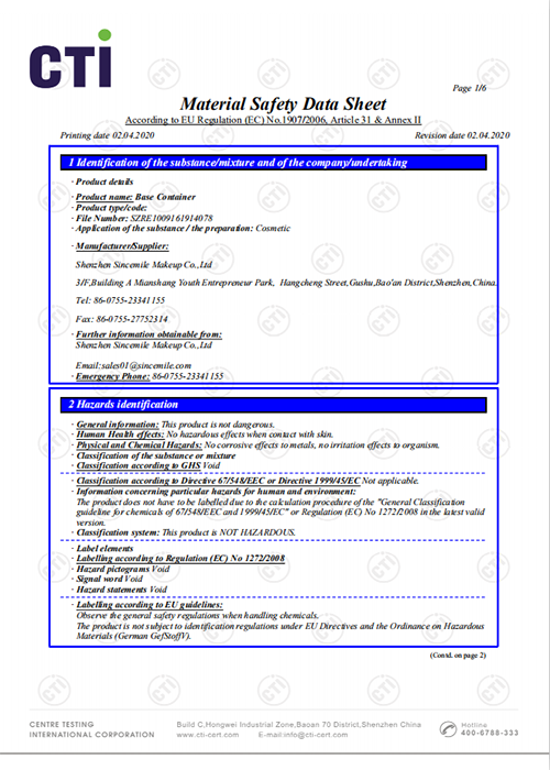 MSDS Certificate