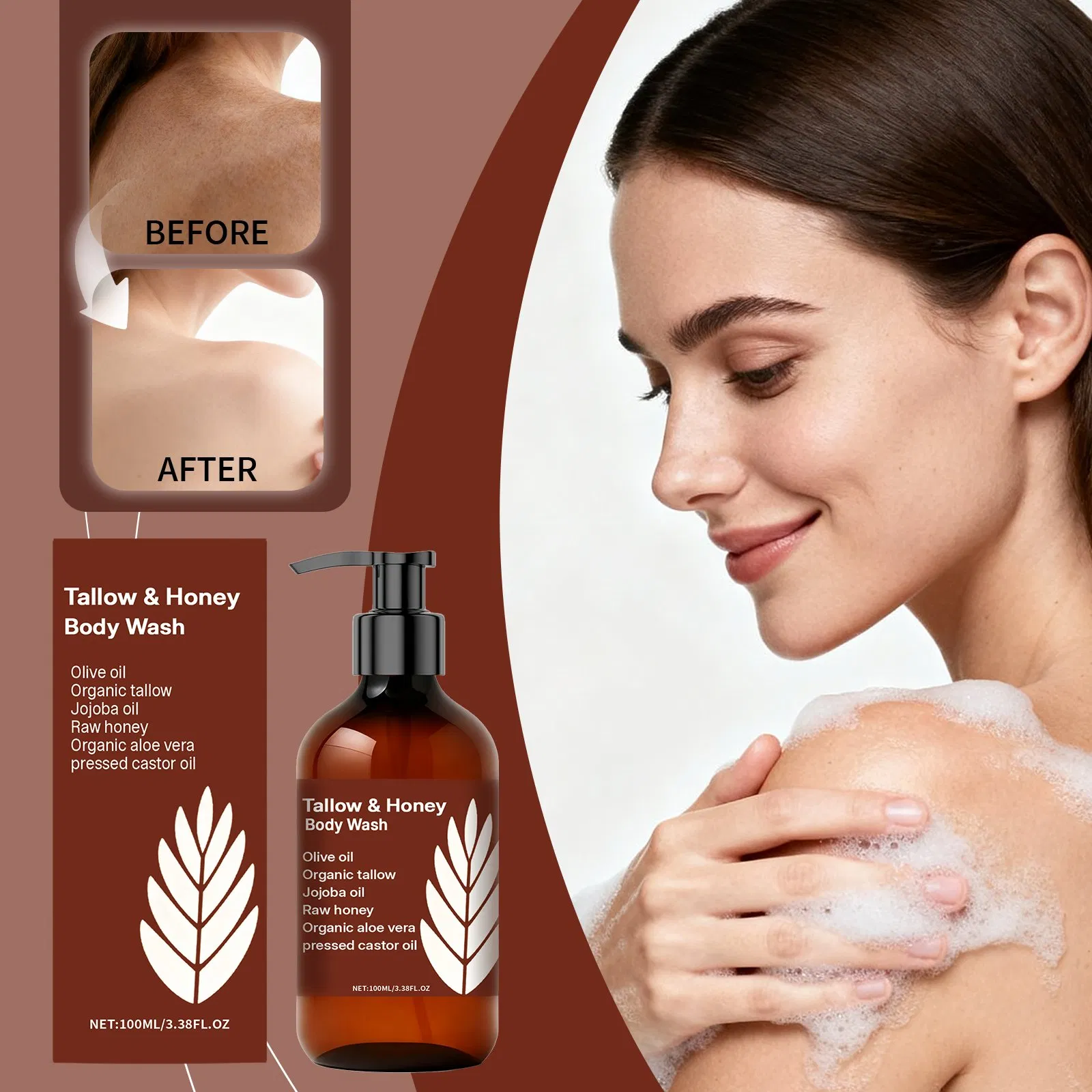 Private Label OEM Natural Organic Body Wash with High Quality Refreshements Turmeric Honey Body Wash Shower Gel