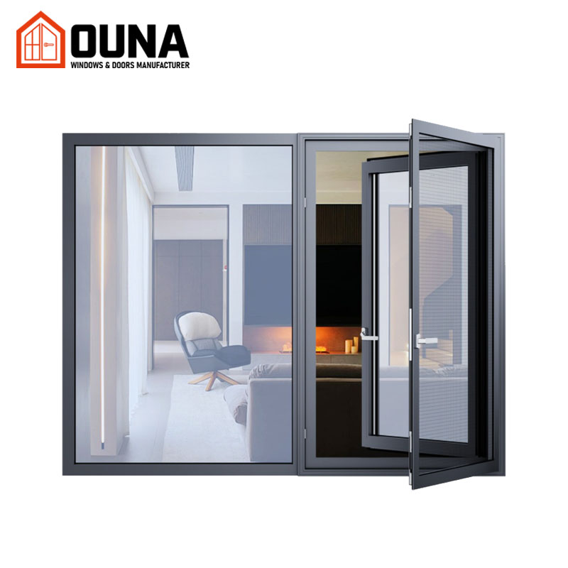 OUNA NFRC Soundproof Double Glazed Insulated Aluminium Glass Casement windows Design Impact Energy Efficiency Aluminum Window