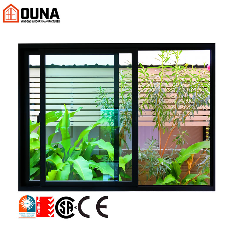 OUNA Sliding Windows Heat Insulation Custom Modern Sliding Glass Aluminum Horizontal Modern Thermal Break Window with Handle