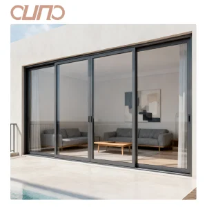 OUNA AS2047 Modern Black Aluminum Double Layered Tempered Glass Villa Patio Sliding Door Energy Efficient Sliding Patio Doors