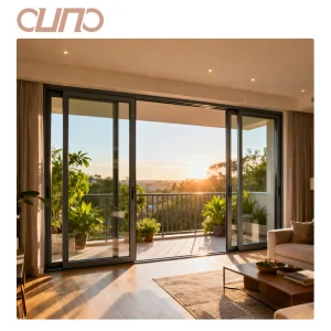 OUNA Hot Sale Energy Saving Customized Double Layered Tempered Glass Thermal Break Aluminum Lift Sliding Villa Bedroom Door