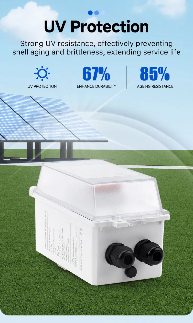 2p DC500V 1000V 6A-63A MCB PV Combiner Box - Ht-2 2 Way 1 in 1 out, Waterproof Distribution Box IP65 for Solar Panel System (Circuit Breaker Included)