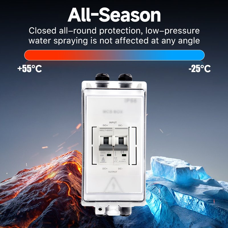 2p DC500V 1000V 6A-63A MCB PV Combiner Box - Ht-2 2 Way 1 in 1 out, Waterproof Distribution Box IP65 for Solar Panel System (Circuit Breaker Included)