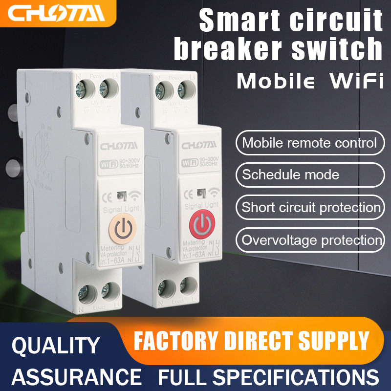 63A WiFi Smart C Type MCB 1P+N DIN Rail Remote Control Circuit Breaker Copper PA66 6kA Breaking Capacity CE Certified IP20