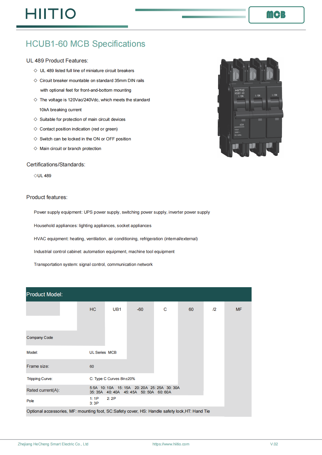 UL489 Listed Din Rail Circuit Breakers MCB Miniature Circuit Breakers DC/AC Air Circuit Breakers