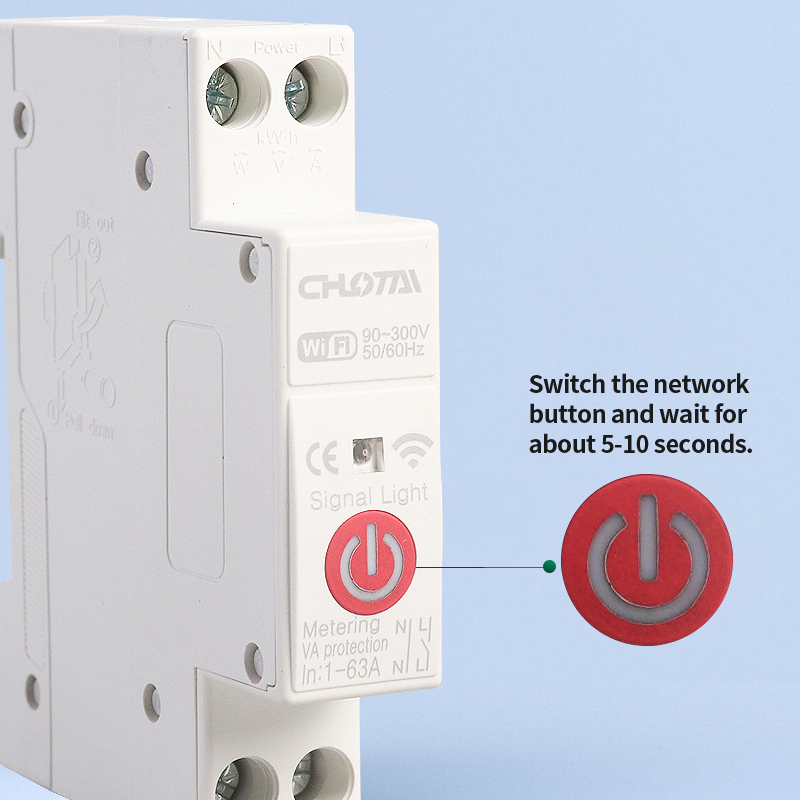 63A WiFi Smart C Type MCB 1P+N DIN Rail Remote Control Circuit Breaker Copper PA66 6kA Breaking Capacity CE Certified IP20