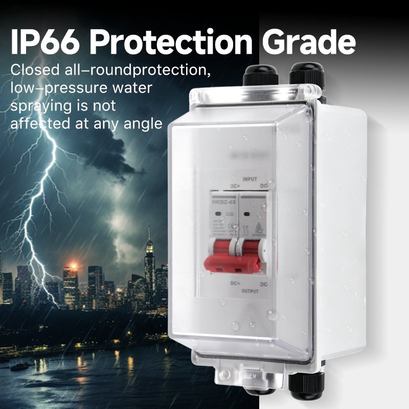 2p DC500V 1000V 6A-63A MCB PV Combiner Box - Ht-2 2 Way 1 in 1 out, Waterproof Distribution Box IP65 for Solar Panel System (Circuit Breaker Included)