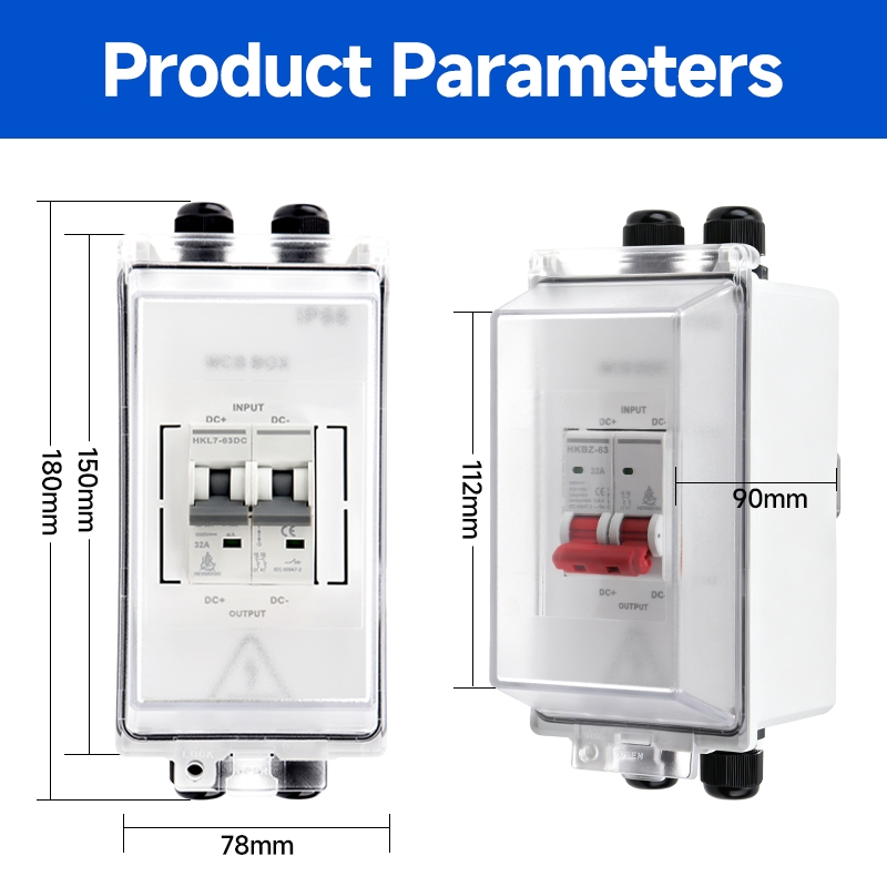 2p DC500V 1000V 6A-63A MCB PV Combiner Box - Ht-2 2 Way 1 in 1 out, Waterproof Distribution Box IP65 for Solar Panel System (Circuit Breaker Included)