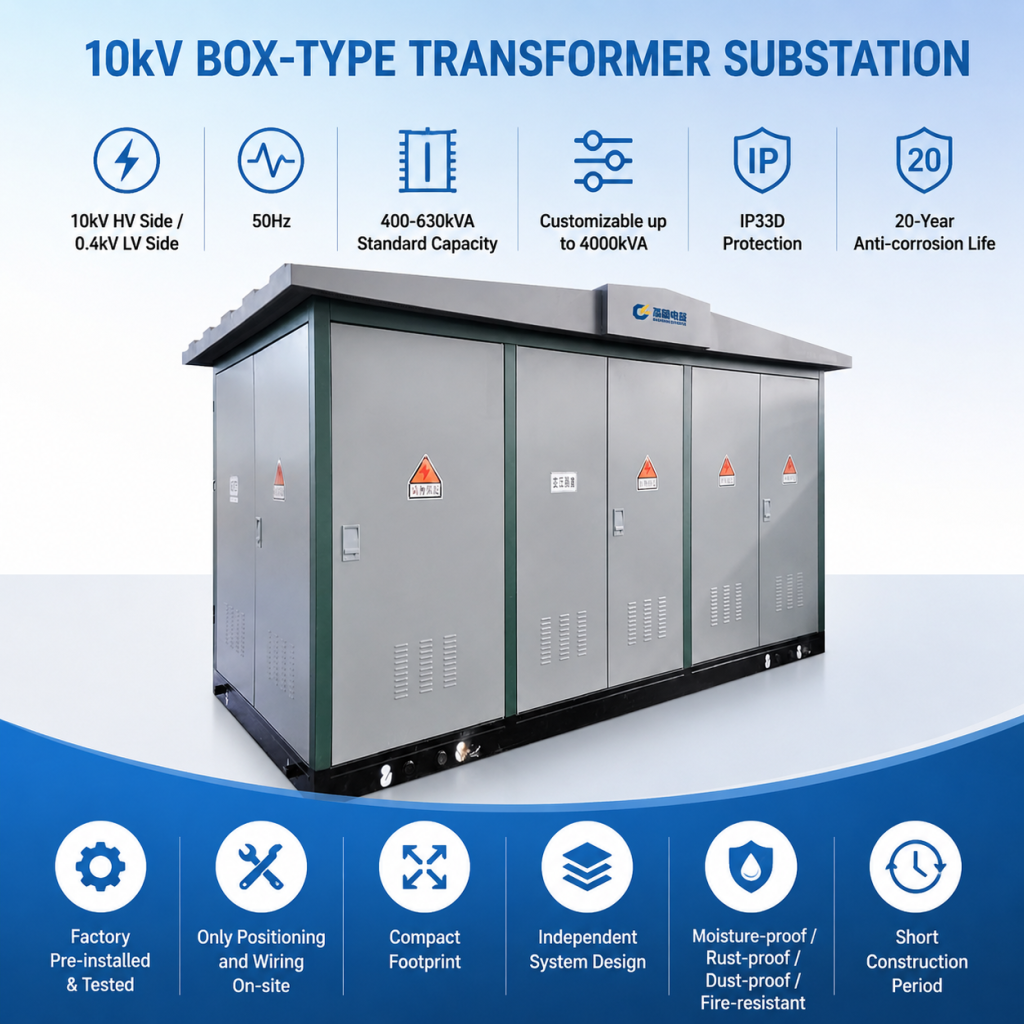 Prefabricated MV LV Compact Substation 10kV 630kVA 1000kVA 1600kVA Steel Enclosure Factory Direct Supply