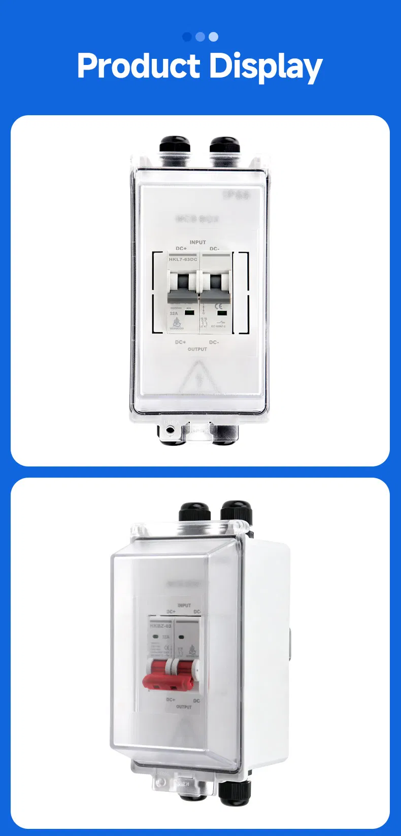 2p DC500V 1000V 6A-63A MCB PV Combiner Box - Ht-2 2 Way 1 in 1 out, Waterproof Distribution Box IP65 for Solar Panel System (Circuit Breaker Included)