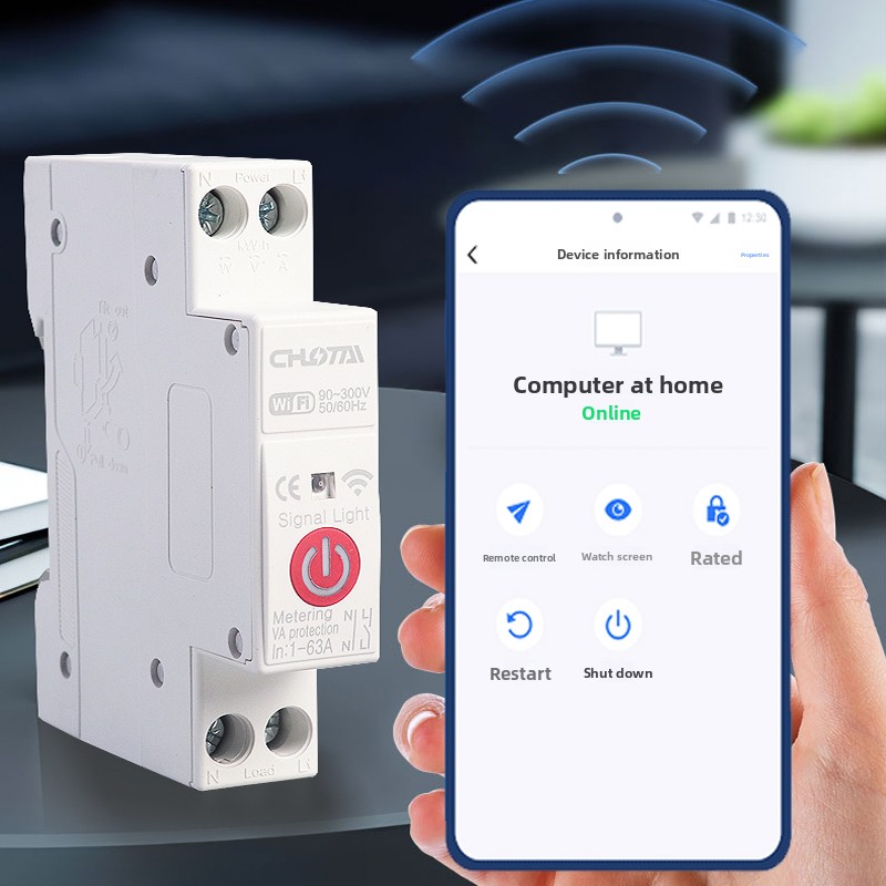 63A WiFi Smart C Type MCB 1P+N DIN Rail Remote Control Circuit Breaker Copper PA66 6kA Breaking Capacity CE Certified IP20