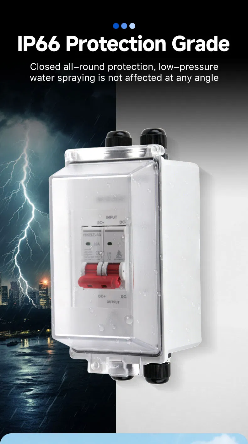 2p DC500V 1000V 6A-63A MCB PV Combiner Box - Ht-2 2 Way 1 in 1 out, Waterproof Distribution Box IP65 for Solar Panel System (Circuit Breaker Included)