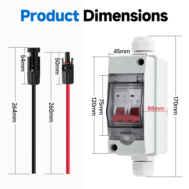 63A 500V DC Solar Disconnect Switch, IP65 Outdoor Circuit Breaker Box - PV Isolator for Photovoltaic System, Emergency Maintenance &amp; Safety Shutdown