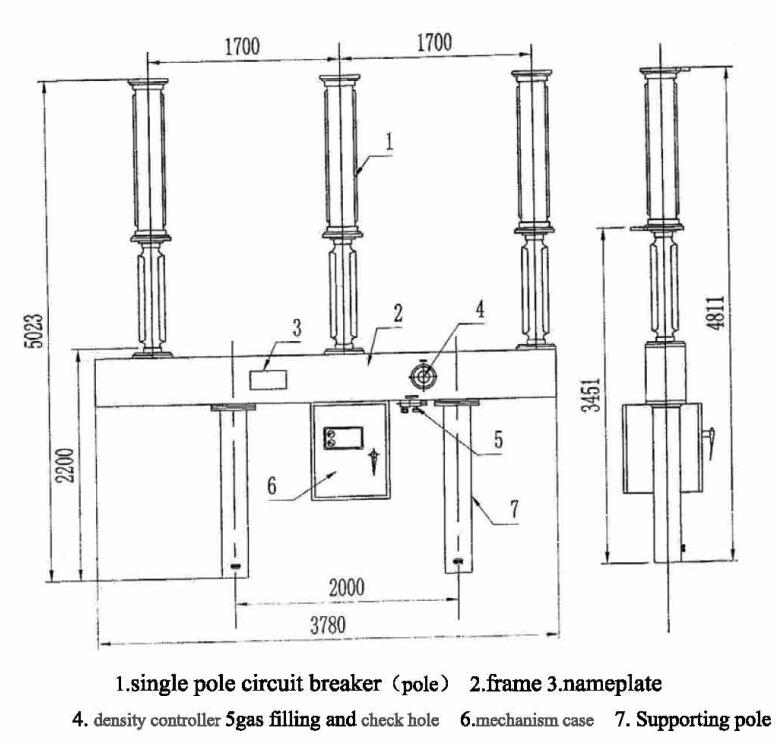 HV High Voltage 110KV 132KV 126KV SF6 Circuit Breaker Drawing