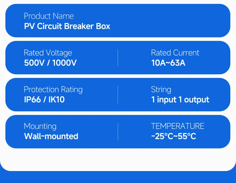 2p DC500V 1000V 6A-63A MCB PV Combiner Box - Ht-2 2 Way 1 in 1 out, Waterproof Distribution Box IP65 for Solar Panel System (Circuit Breaker Included)