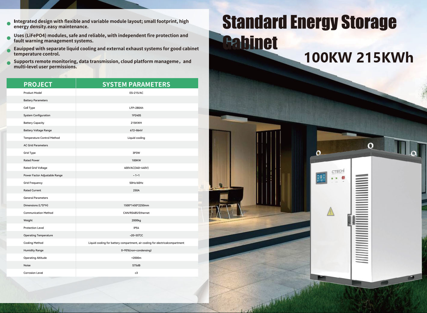 215kWh Bess Solar 241kWh Energy Storage System 100kW C&amp;I Outdoor Battery Industrial and Commercial Energy Storage Cabinet