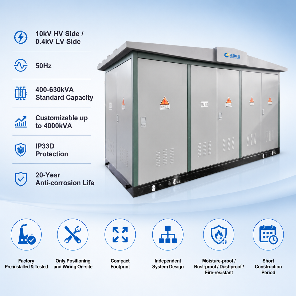 10kV Prefabricated Package Substation 50kVA To 2500kVA ONAN IP33 OEM Customization Available Factory