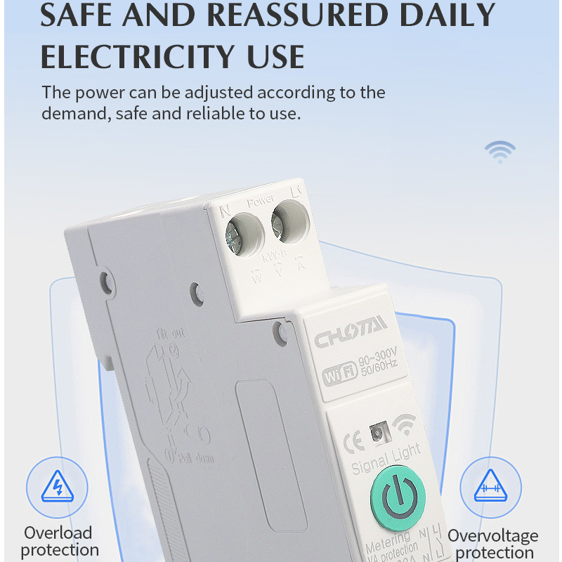 63A WiFi Smart C Type MCB 1P+N DIN Rail Remote Control Circuit Breaker Copper PA66 6kA Breaking Capacity CE Certified IP20
