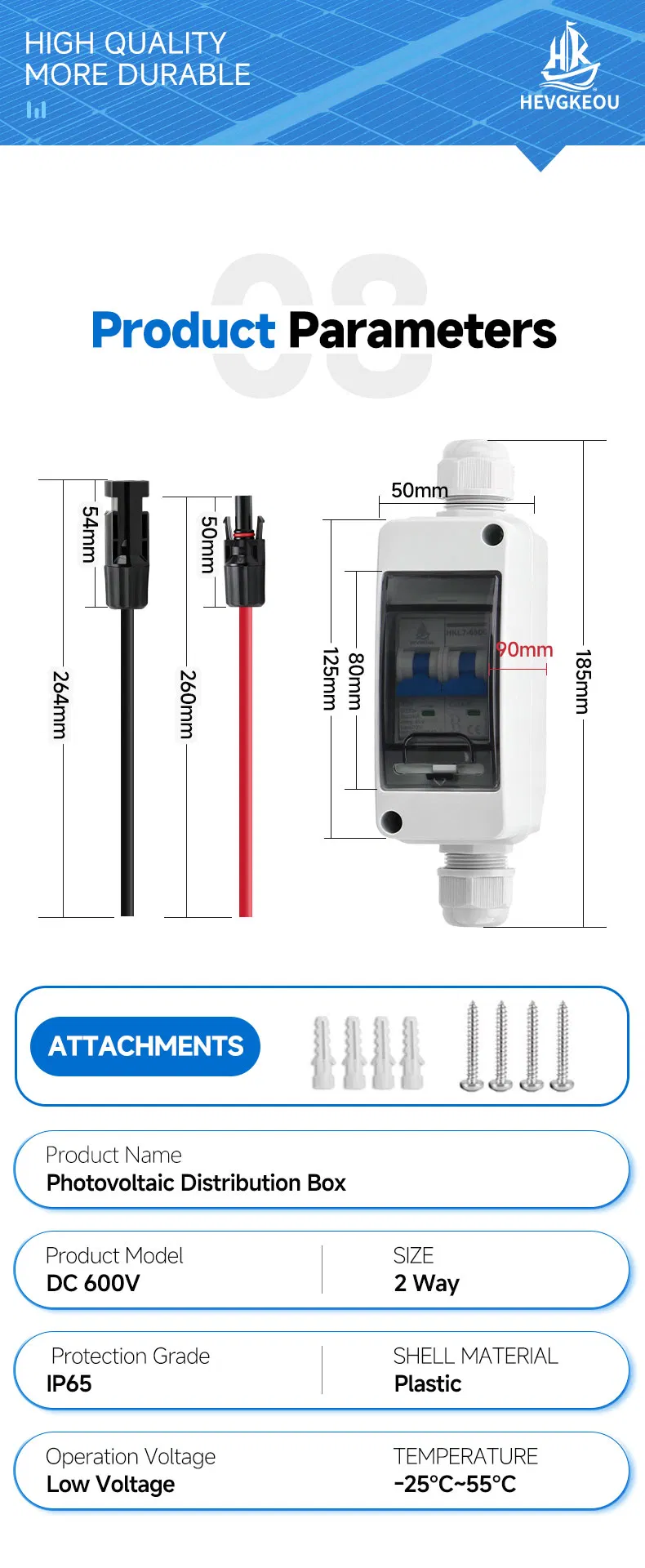 63A 600V DC Solar Disconnect Switch - IP65 Outdoor Isolator Box for PV System, Emergency Maintenance & Safety Shutdown
