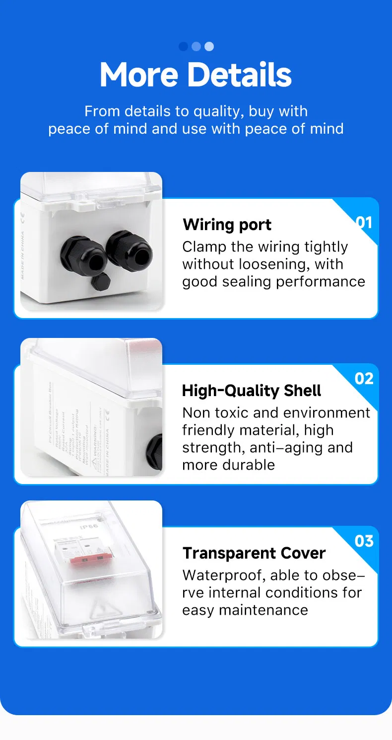 2p DC500V 1000V 6A-63A MCB PV Combiner Box - Ht-2 2 Way 1 in 1 out, Waterproof Distribution Box IP65 for Solar Panel System (Circuit Breaker Included)