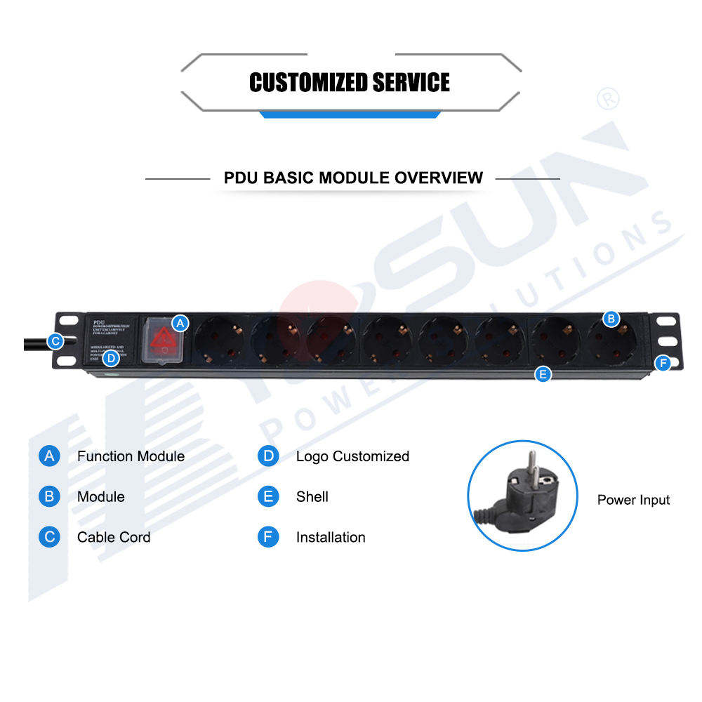 Industrial Custom 1U 19 Inch PDU Power Distribution Unit Circuit Breaker For Data Center Server Rack