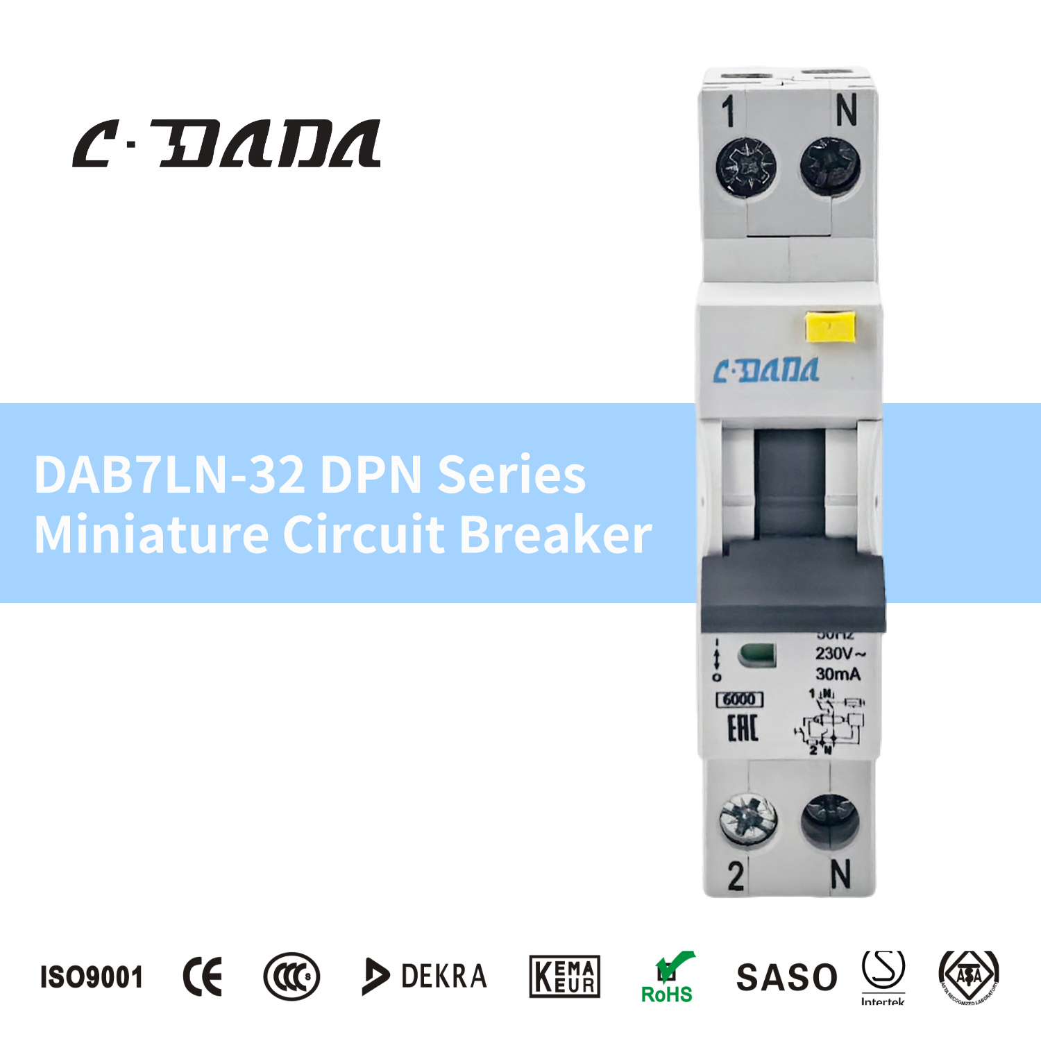 18MM DPN RCBO 32A 1P+N 6KA Residual Current Circuit Breaker With Over Current And Leakage Protection For Industrial