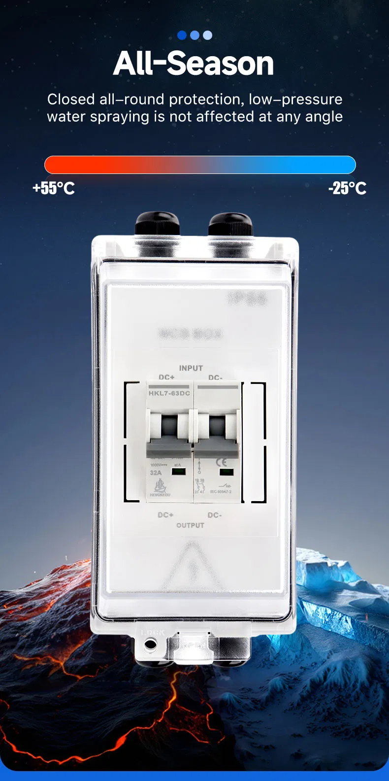 2p DC500V 1000V 6A-63A MCB PV Combiner Box - Ht-2 2 Way 1 in 1 out, Waterproof Distribution Box IP65 for Solar Panel System (Circuit Breaker Included)