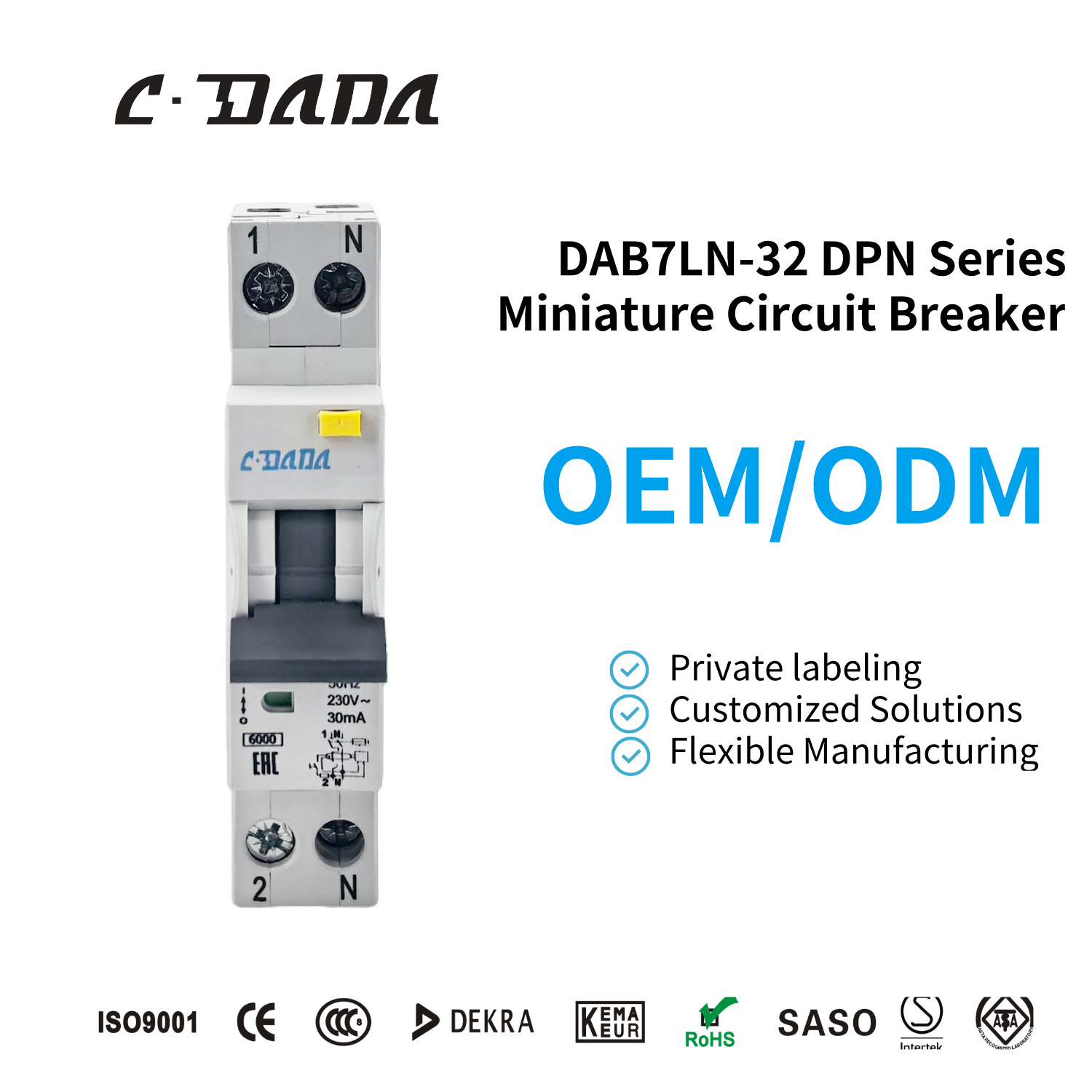18MM DPN RCBO 32A 1P+N 6KA Residual Current Circuit Breaker With Over Current And Leakage Protection For Industrial
