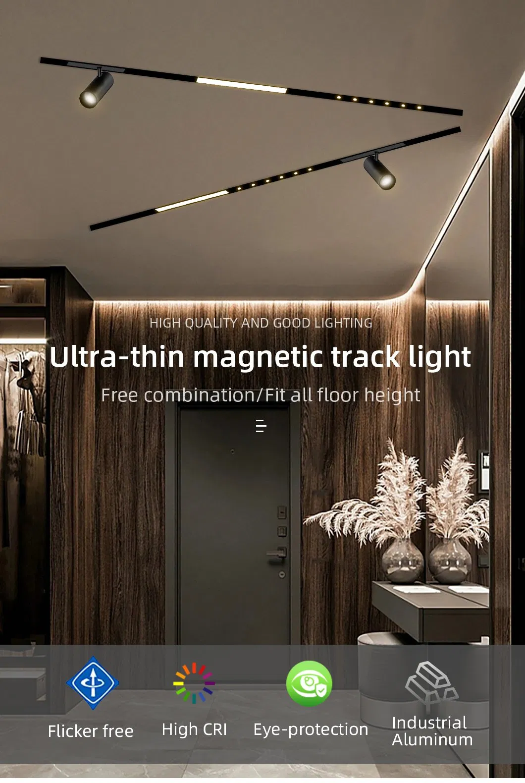 Ultra-Thin 48V/24V Safety Magnetic LED Track Lights for Concise Space