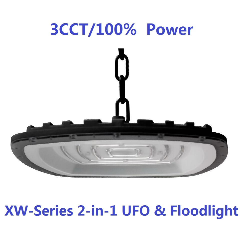 High Lumen AC 127-220V High Bay Light for Warehouse High Lumen IP65 Waterproof Commercial 3-CCT 2-in-1 LED UFO and Flood Light