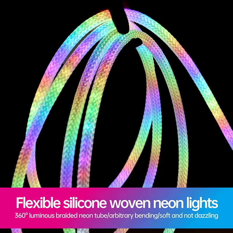 360° Luminous Tube RGB LED Ws2812 Silicone Woven Neon Strip Light App Control Display