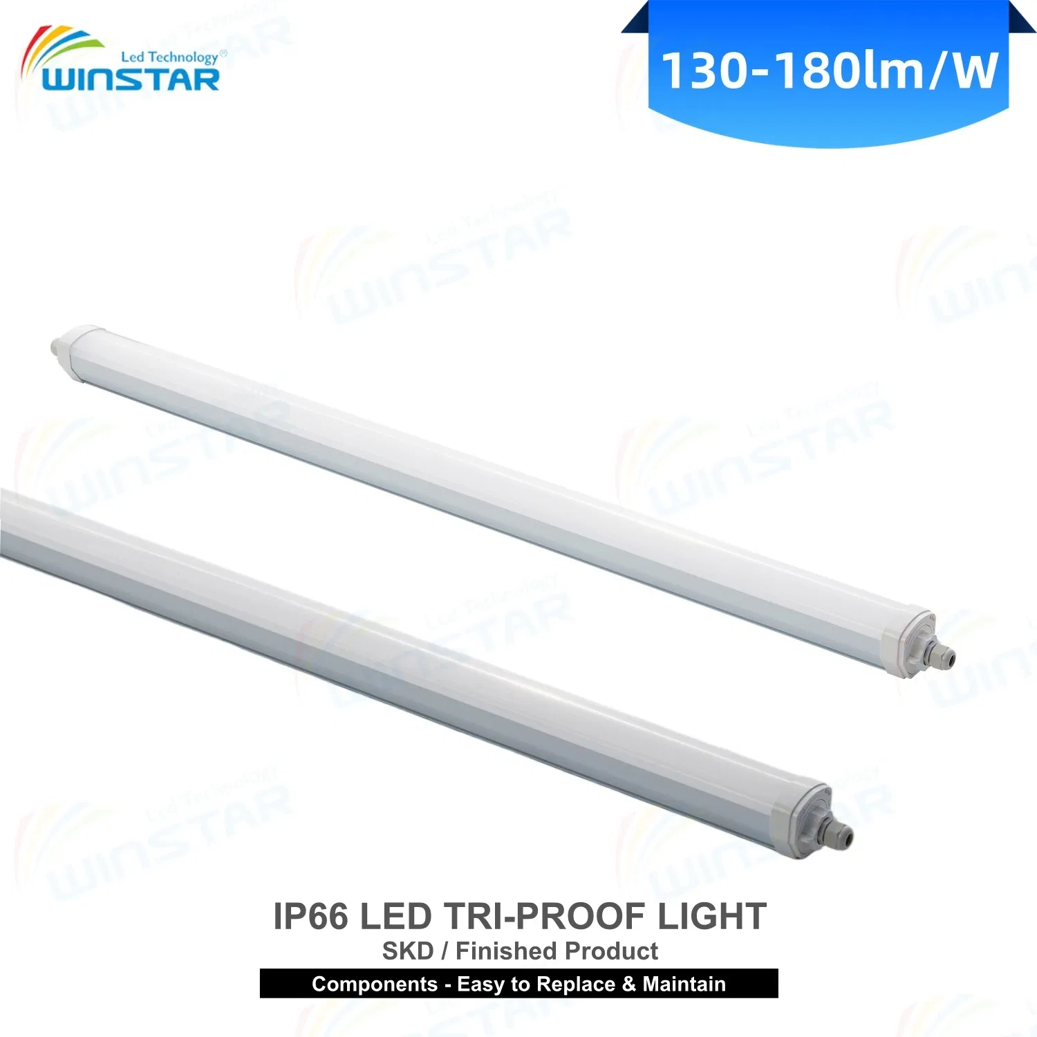 IP66 LED Tri-Proof Light Batten 150lm/W Optional 60/120/150cm LED Linear Light for Warehouse Aisle Factory Lighting SKD &amp; Finished