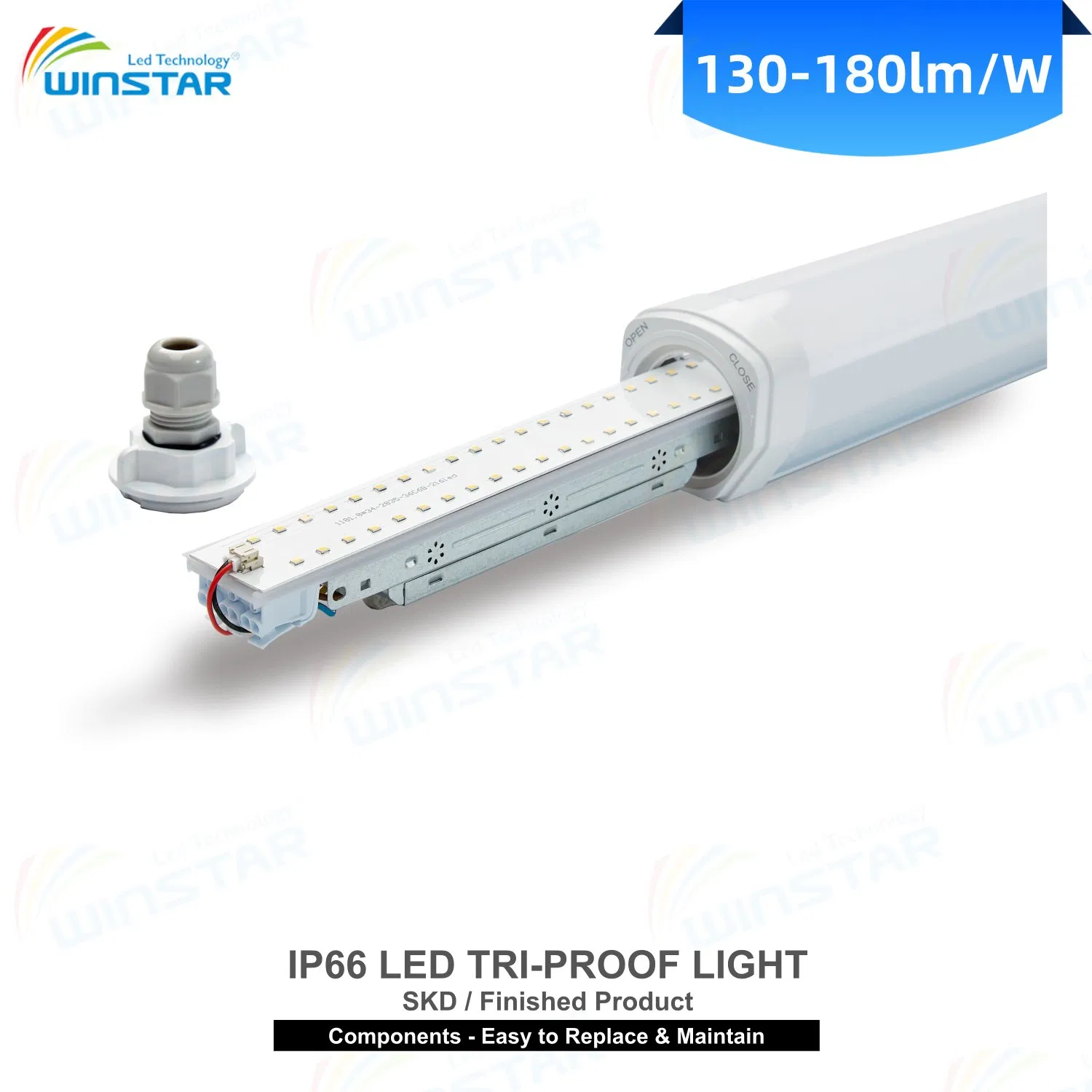 IP66 Ik08 LED Tri-Proof Light Batten 60cm 120cm 150cm CE RoHS Certified Linkable Linear Light for Warehouse Factory Garage Workshop, SKD &amp; Finished Available