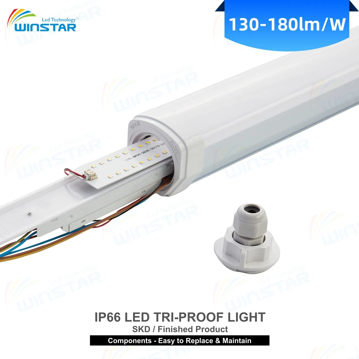 IP66 LED Tri-Proof Light Batten 150lm/W Optional 60/120/150cm LED Linear Light for Warehouse Aisle Factory Lighting SKD &amp; Finished