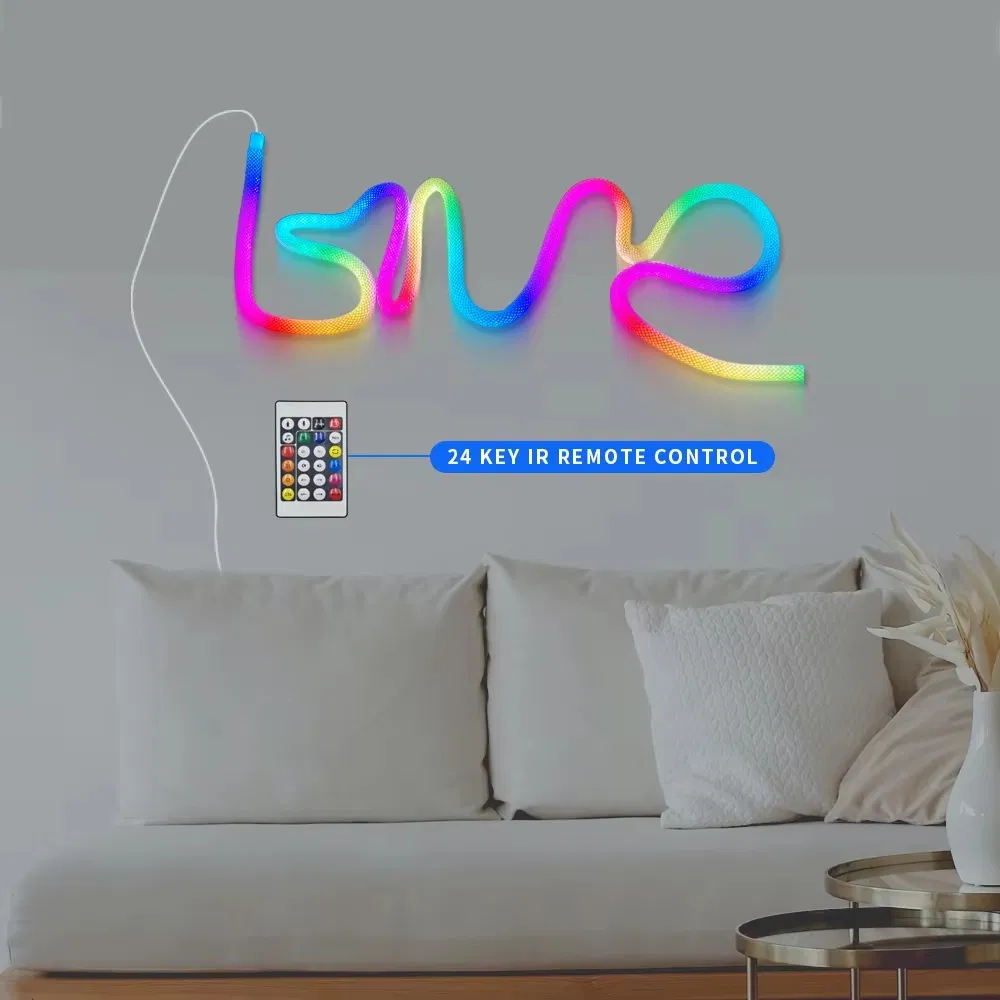 360° Luminous Tube RGB LED Ws2812 Silicone Woven Neon Strip Light for TV Backlight Music Sync Home Decor